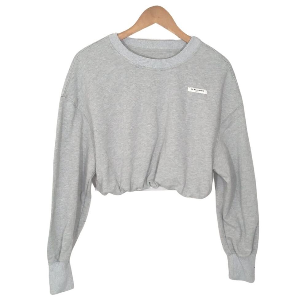 Le Alessandra Paris Gray Cropped Crew Neck Sweatshirt Sz Small